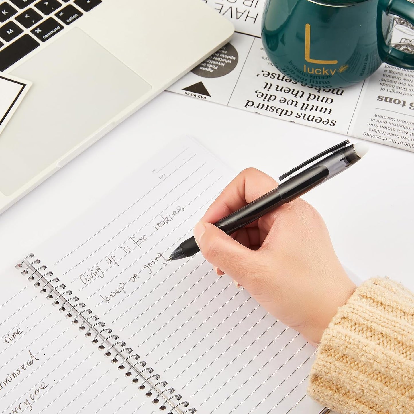 Volcanics Erasable Gel Pens, 0.7mm Fine Point Gel Erasable Ink with Eraser Cap- Rocket Book, Black, 36 Pack, Smooth Writing Pencil-Like Precision for Home School & Office