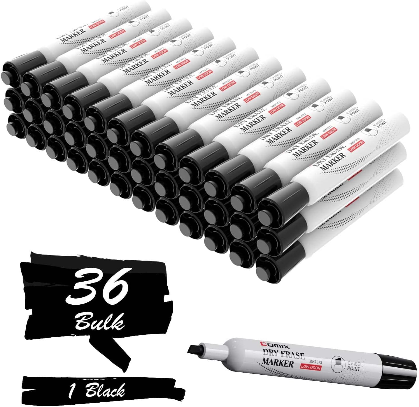 Comix Dry Erase Markers, Chisel Tip Black White Board Markers, 36 Bulk Black Colors Low Odor Markers for Kids Office & School Supplies