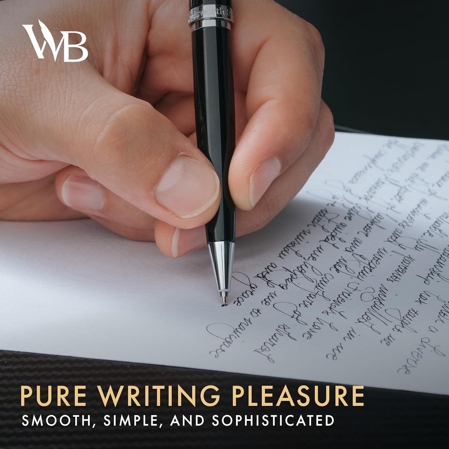 Wordsworth and Black Ballpoint Pen Black Lacquer- Stunning Luxury Pen Chrome Finish, Ink Refill, Best Gift Set for Men & Women, Refillable, Elegant, Nice Pens, Fine Point