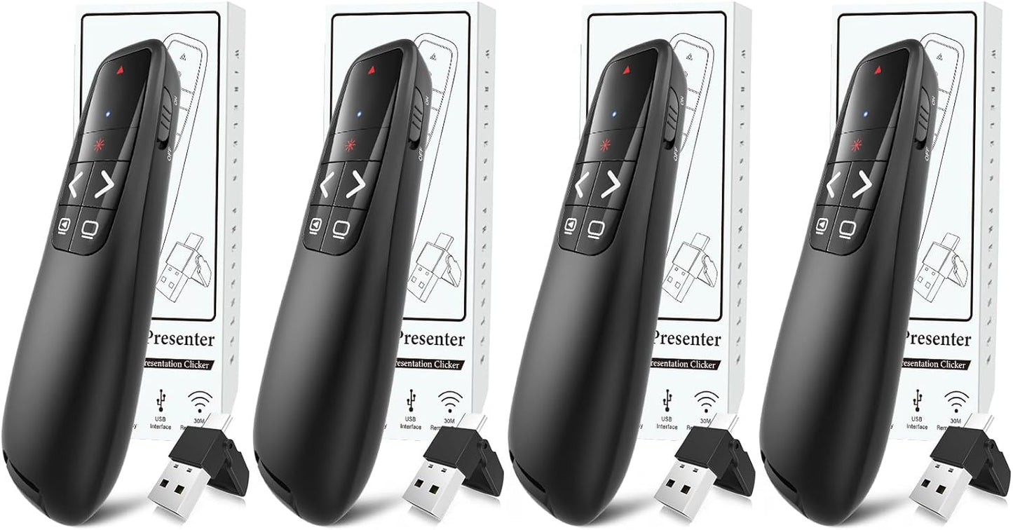 (4 Units) Wireless Presentation Clicker PowerPoint Presenter Remote: Clicker with Red Laser Pointer Long Range PPT Control -Power Point Google Slide Advancer for Mac Laptop PC Computer Keynote