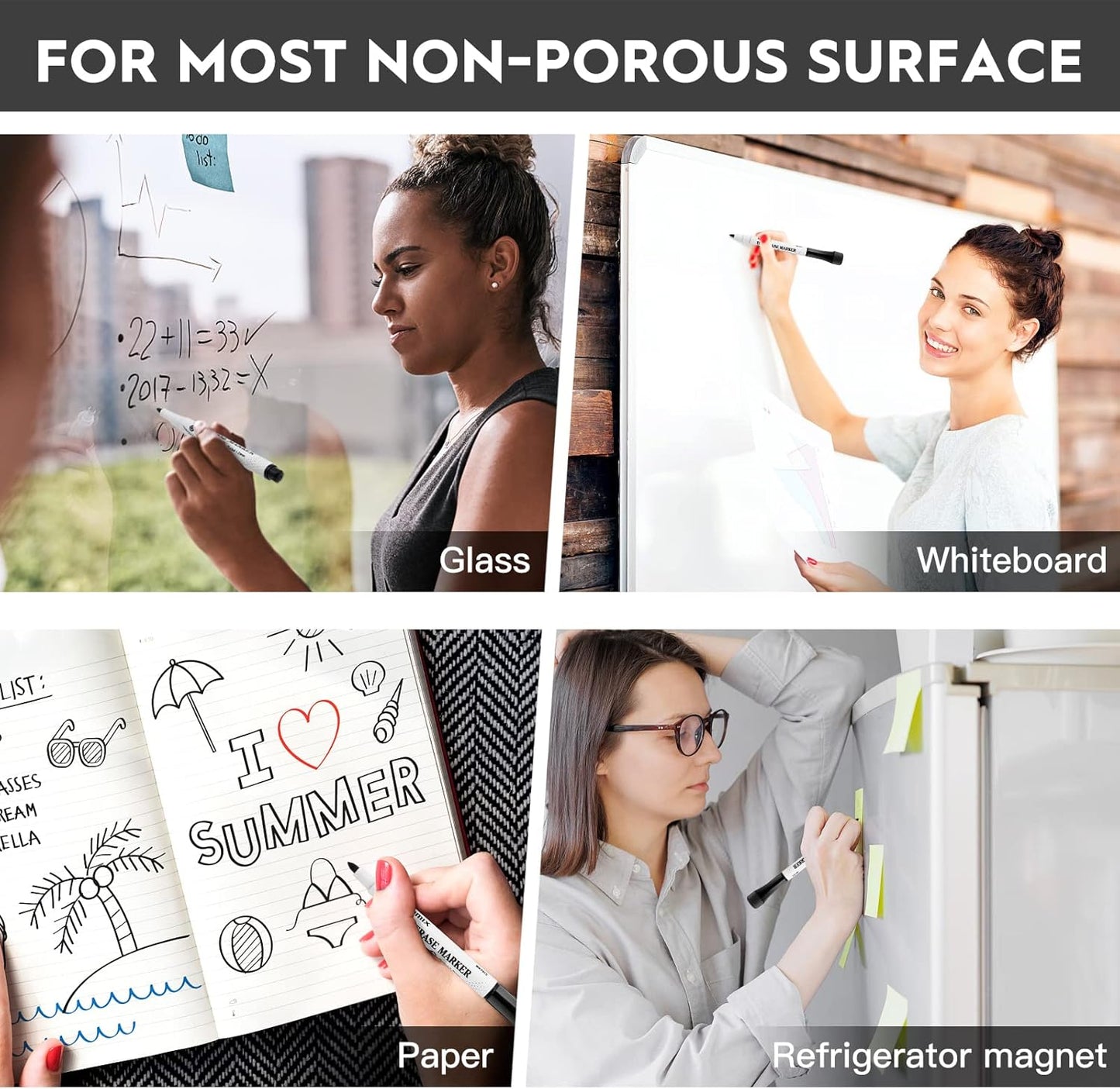 Comix Magnetic Dry Erase Markers, Fine Tip Black Whiteboard Markers with Eraser Cap, Low Odor Black Markers for Kids Teachers