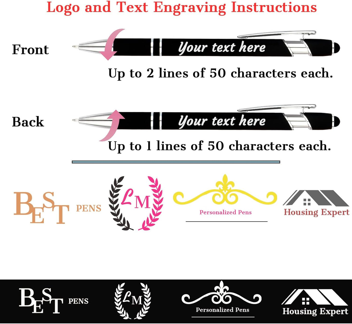 Personalized Pens with Name Logo or Message, Up to 1200 pcs Bulk Custom Metal Ballpoint Pen with Black Ink Customized Gift for Business, Graduation and Promotions (Assorted)