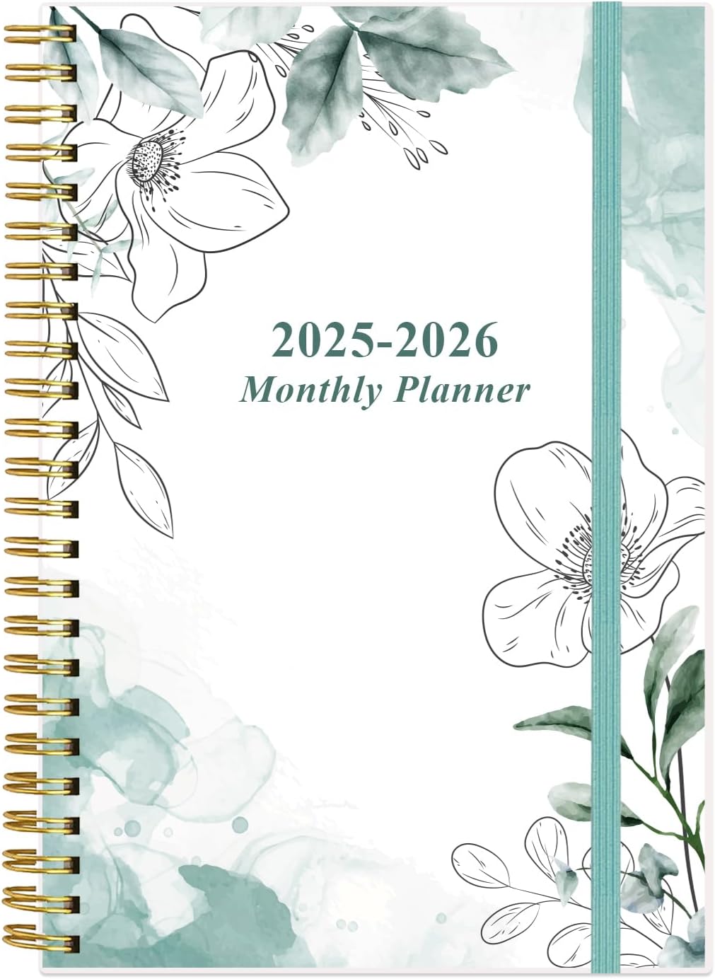 2025-2026 Monthly Planner - July 2025 - December 2026, Two Pages Per Month, 18 Monthly Calendar/Planner with Tabs, Strong Twin-Wire Binding, Inner Pocket, 6.4" x 8.5", Teal Flowers
