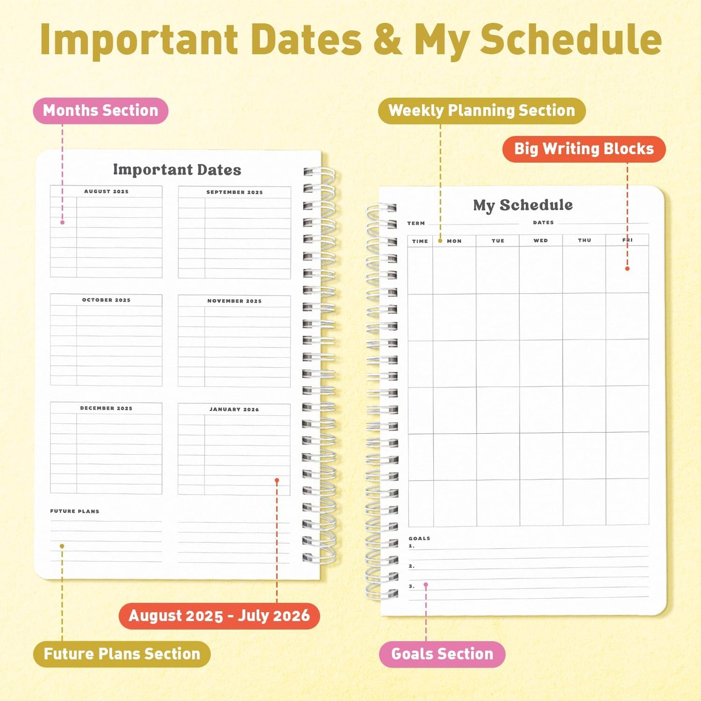 Sweetzer & Orange Academic Planner 2025-2026 – Student Planner for August 2025 to July 2026 – Weekly & Monthly Layout – Sturdy Cover & Stickers – Multicolor Stripes Design – 5.5” x 8.5”