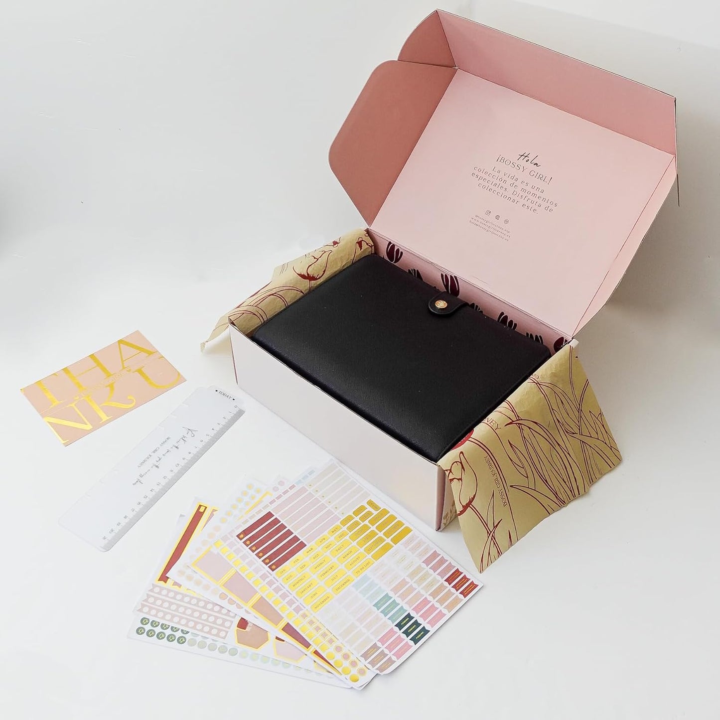 Bossy Girl Journey - A5 Week Undated Daily and Monthly Planner A5 Binder – Goal Setting Productivity Planner 120 Creamy GSM, Habit Tracker, 8 Tabs, Stickers + Bookmark & User Guide - Refillable Organizer for Women