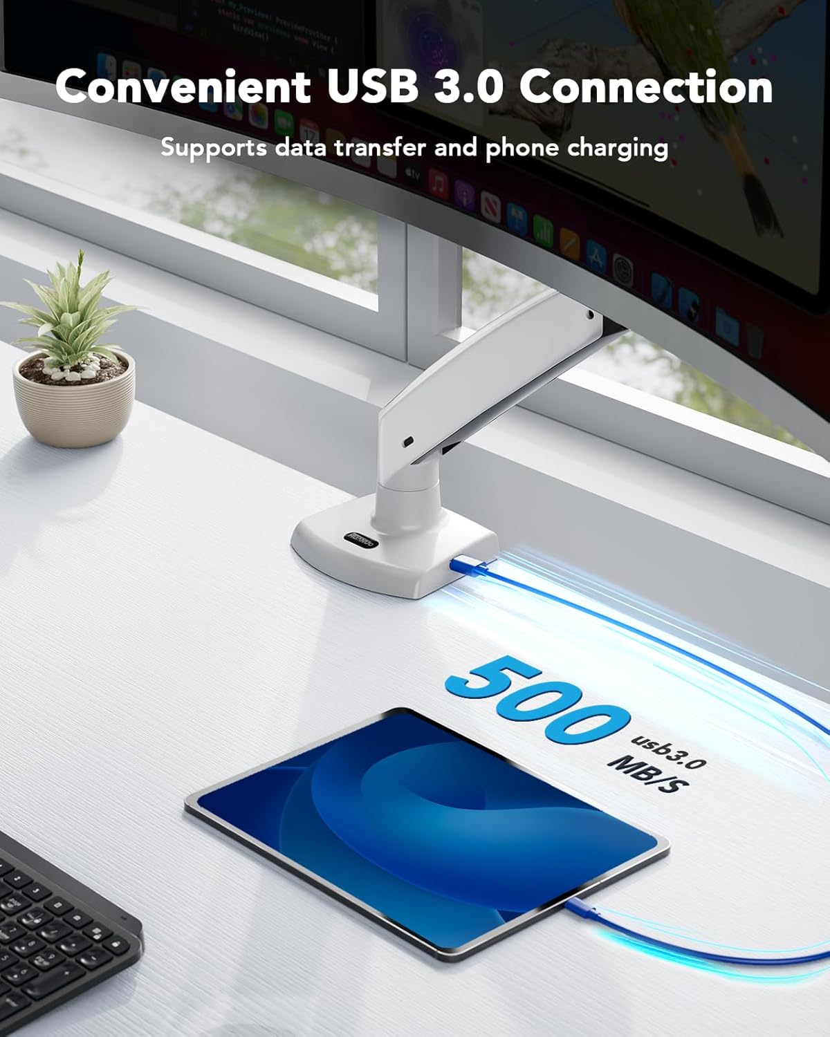 HUANUO Single Monitor Arm for 40 inch Screens, Ultrawide Computer Monitor Mount Holds 26.48 lbs, Upgraded Adjustable Stand with USB, C-Clamp & Grommet Base, VESA 75x75 or 100x100mm