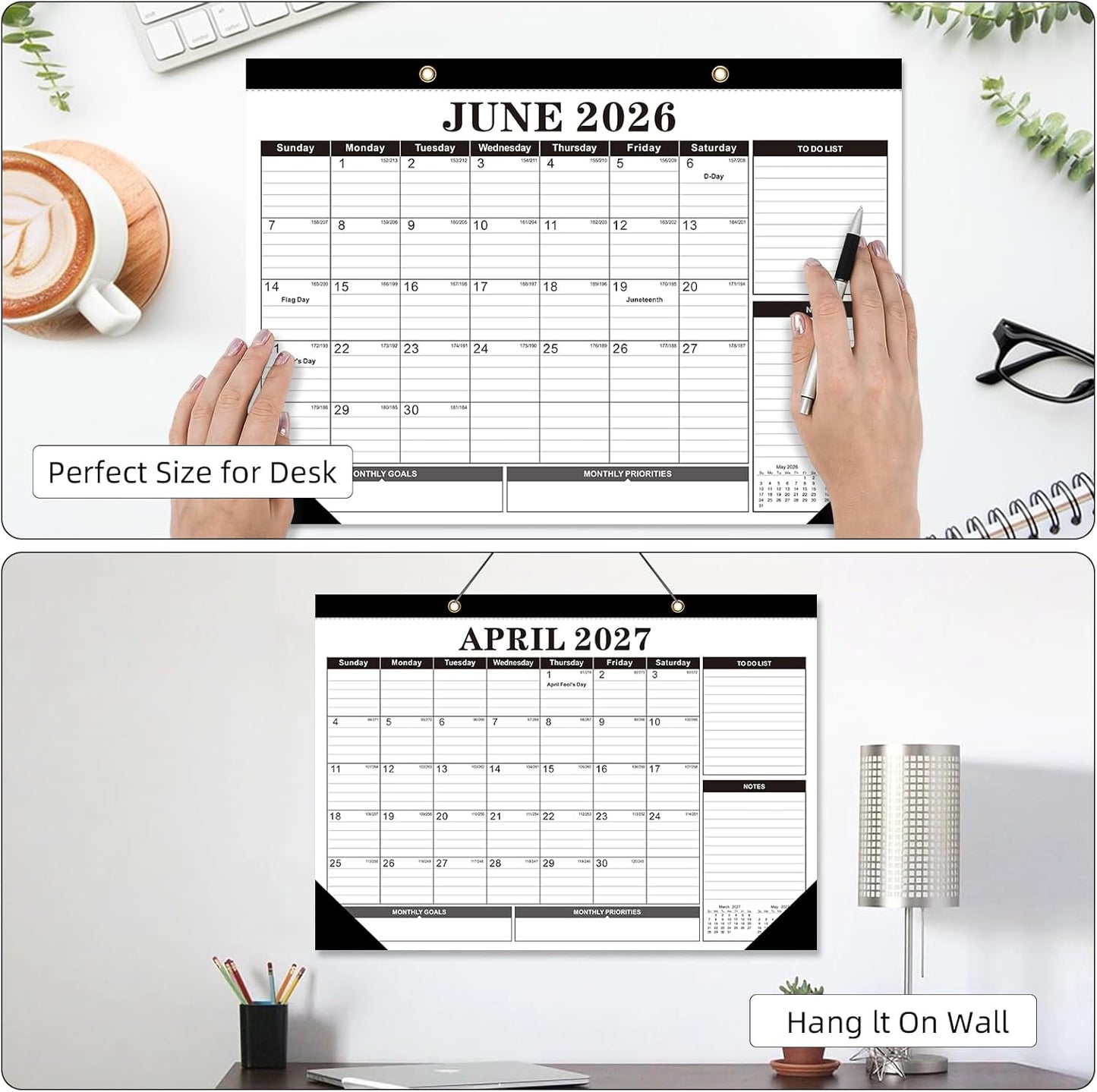 Tcamp 2026 Calendar, Desk Calendar 2026-2027 from January 2026 to June 2027, Large 17" x 12" Wall Calendar with Julian Dates, 18 Months Desk Planner for Home School Office Desktop, Christmas Gifts