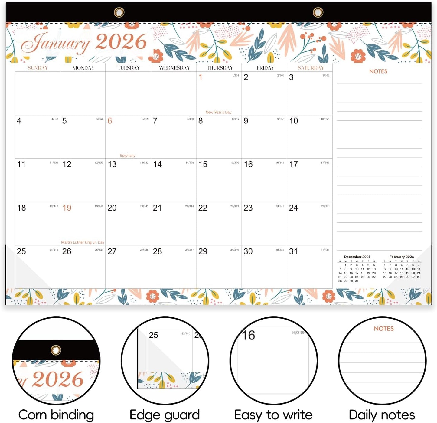 COMIX 12 Month Desk Calendar 2026 (Jan 2026–Dec 2026) – 17" x 12" Wall Calendar with to-Do List & Notes,2026 Calendar Monthly Planner for Home, School, or Office Organization
