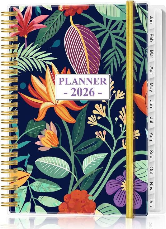 2026 Planner - Planner 2026 from January 2026 - December 2026, Weekly & Monthly Planner Spiral Bound with 12 Monthly Tabs, Inner Pocket, 6.4" x 8.5", Flower-F