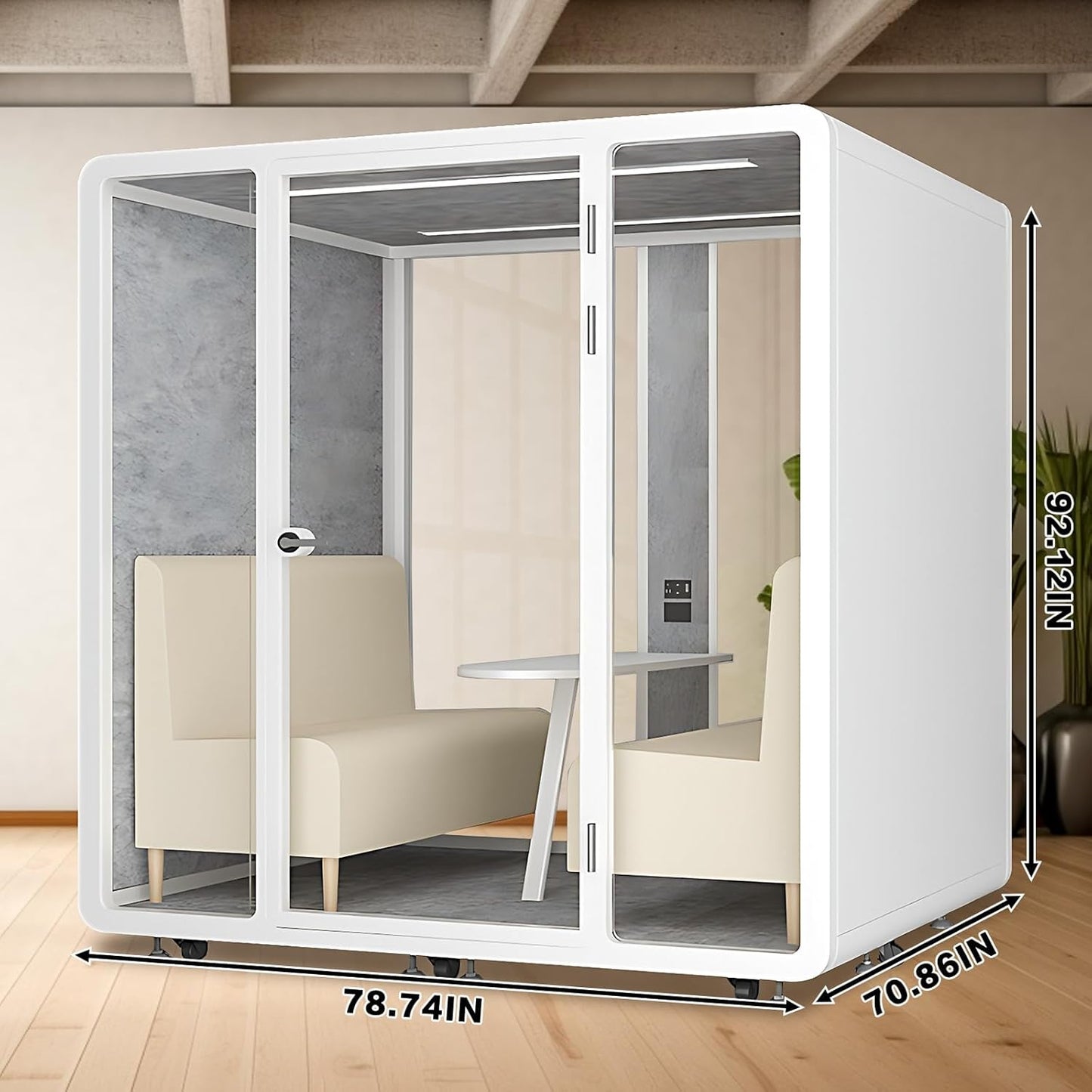 Office Sound Booth with Audio Privacy - Removable Soundproof Booth Includes White with Rounded Corners,Soundproof Room with Light,Fans, Socket for Negotiation Room,Study(78.74IN×70.86IN)