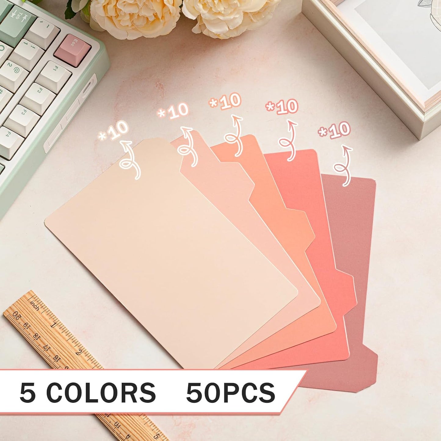 Harloon 52 Pcs Dry Erase Index Card Guide Set Include 50 Index Card Dividers 2 Number Alphabet Sticker with Tabs Photo Dividers for Office Business Back to School Supplies(3 x 5 Inch,Boho Rose)