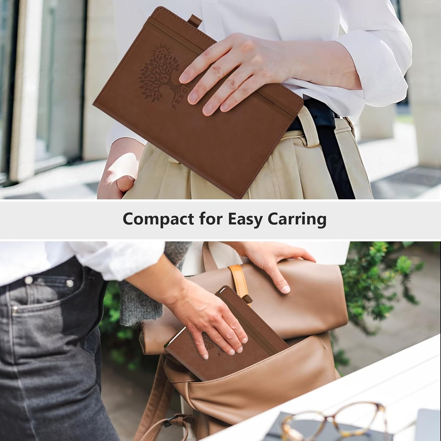 Dotted Journal Notebook for Men & Women, 160 Pages Dot Grid notebook for Note Taking, Bullet Journaling Notebook for Work, School, Travel, Writing, A5 Hardcover 5.9" x 8.5"(Brown)