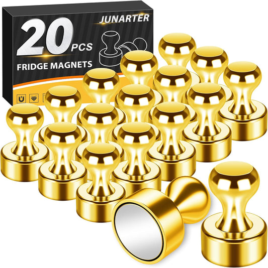 20 Pack Magnetic Push Pins, Gold Strong Fridge Magnets, Whiteboard Magnets, Refrigerator Magnets Strong, Dry Erase Board Magnets for Fridge, Whiteboard, Office, Classroom, Kitchen, Map