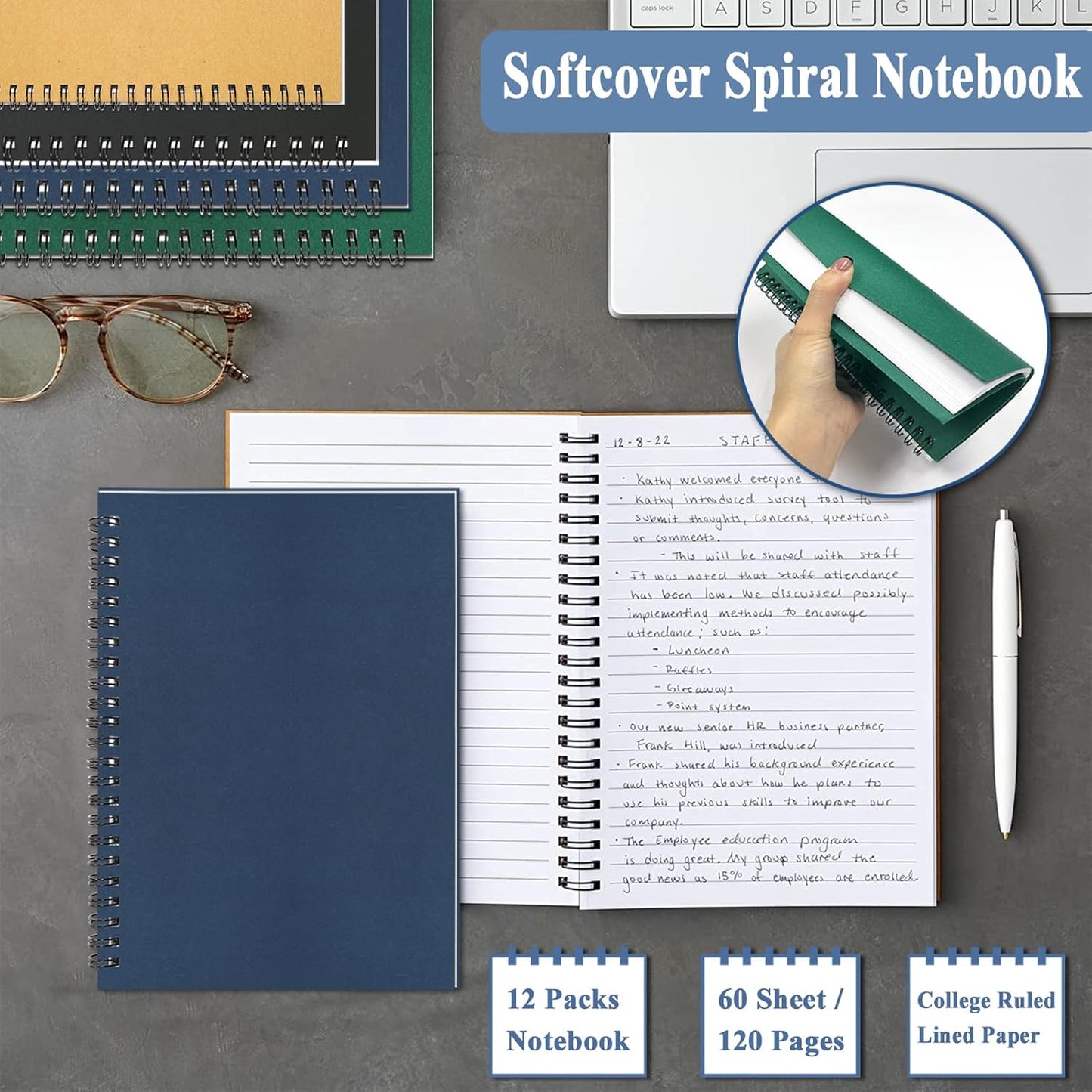 GINMLYDA Small Spiral Notebook A5, 8Pack 120 Lined Pages 8.25x5.5 Inches Spiral Journal Kraft Cover Notebooks & Writing Pads for School Home Office Aesthetic Sketch Drawing Note