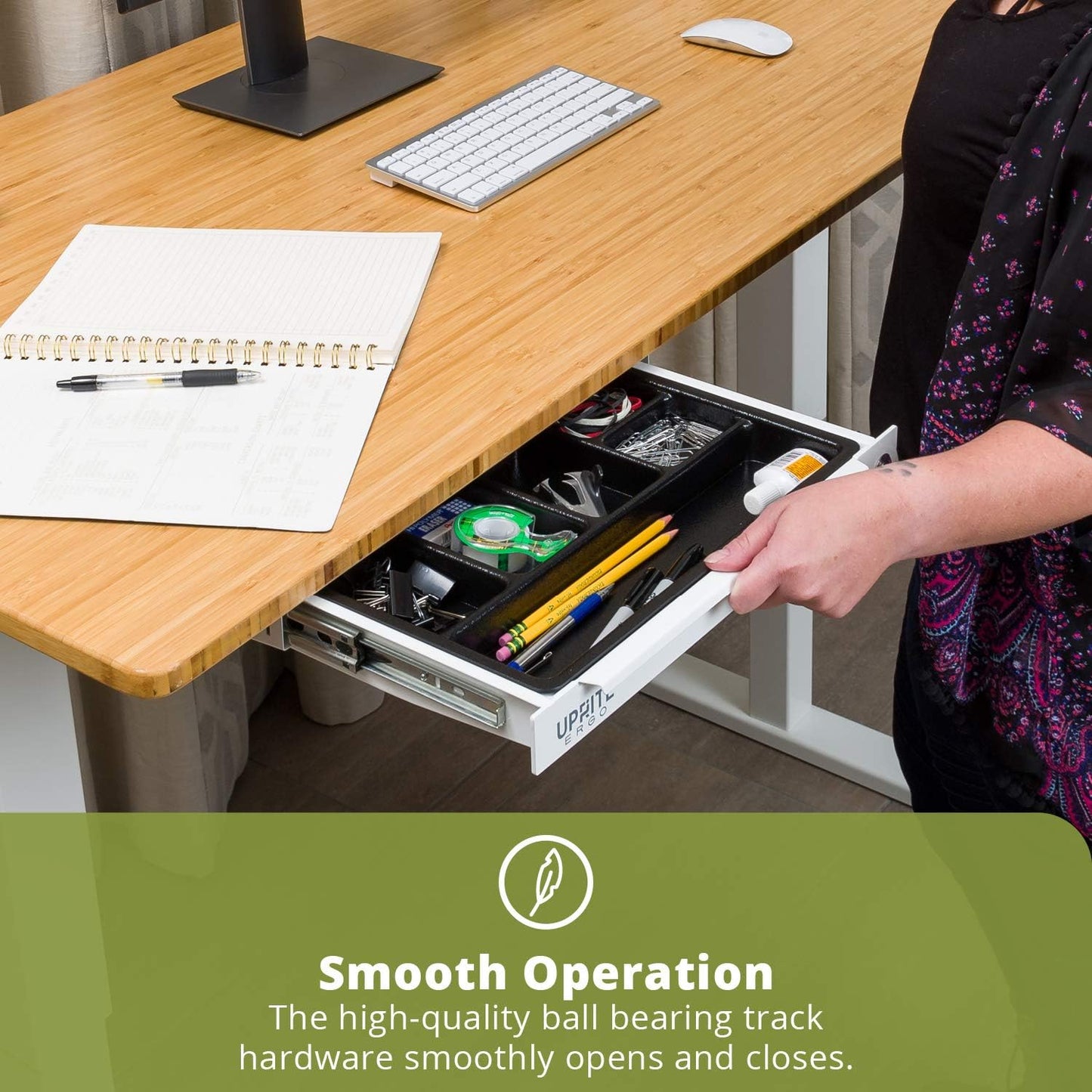 Perfect Posture Max Under Desk Storage Drawer – Large Desk Drawer with Lock for Regular & Sit-Stand Standing Desks, White (19.5” x 9.5”)