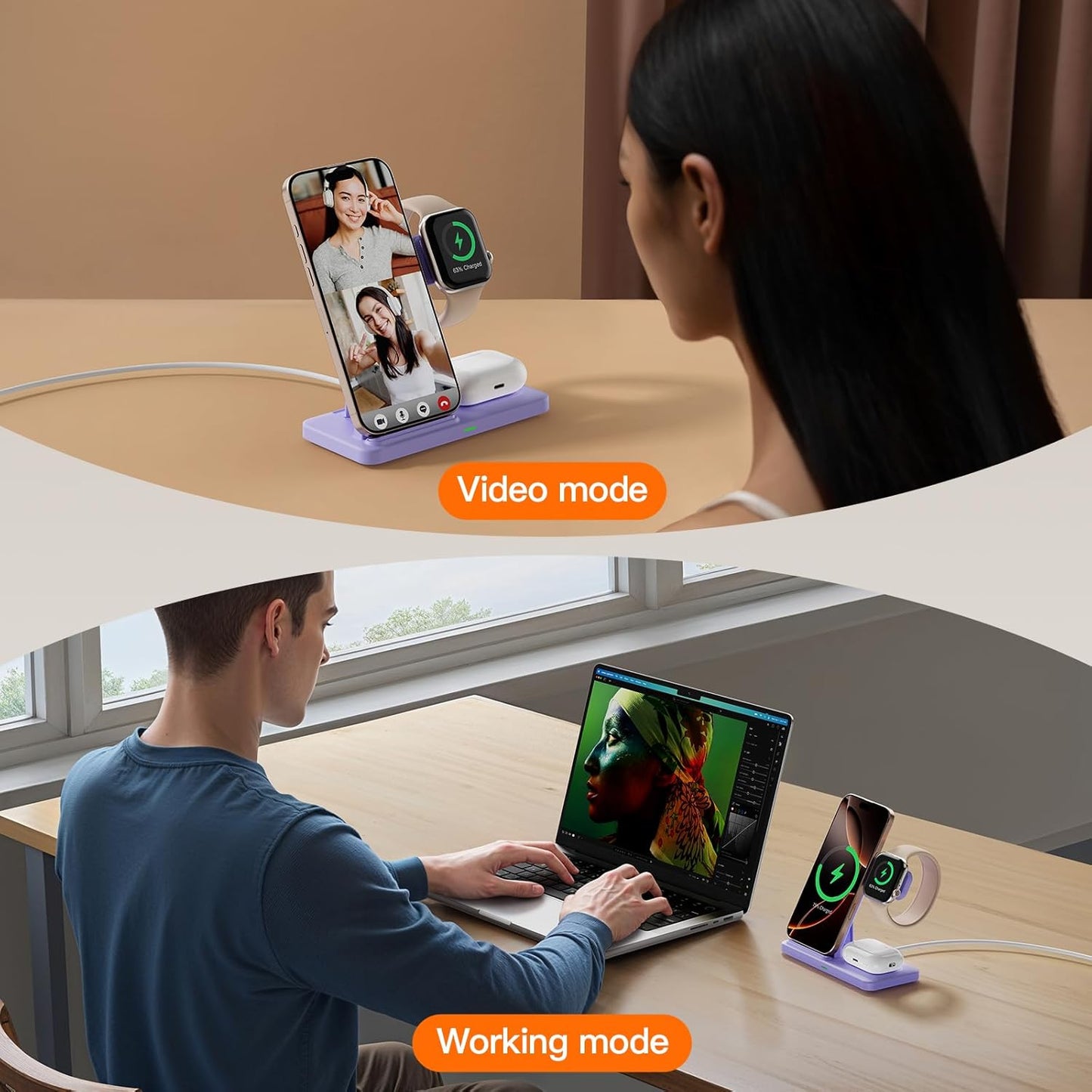 2025 3 in 1 Wireless Charger for iphone17 16 15 14 13 12 11 XR 8, Apple Charging Station for Apple Watch 10/9/Ultra/8/7/SE/6/5/4 & AirPods Series, Wireless Charging Station for Multiple Devices Apple