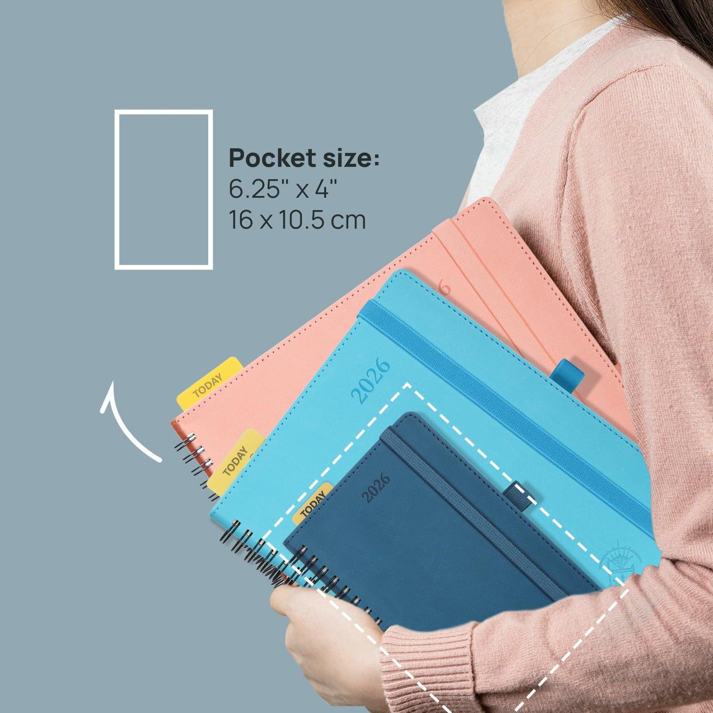 POPRUN Pocket 2026 Planner (Small Size- 4'' x 6.25'') Weekly and Monthly for Purse - Calendar 2026 (Jan. 2026 - Dec.2026) with Soft Cover, Plastic Ruler - Green