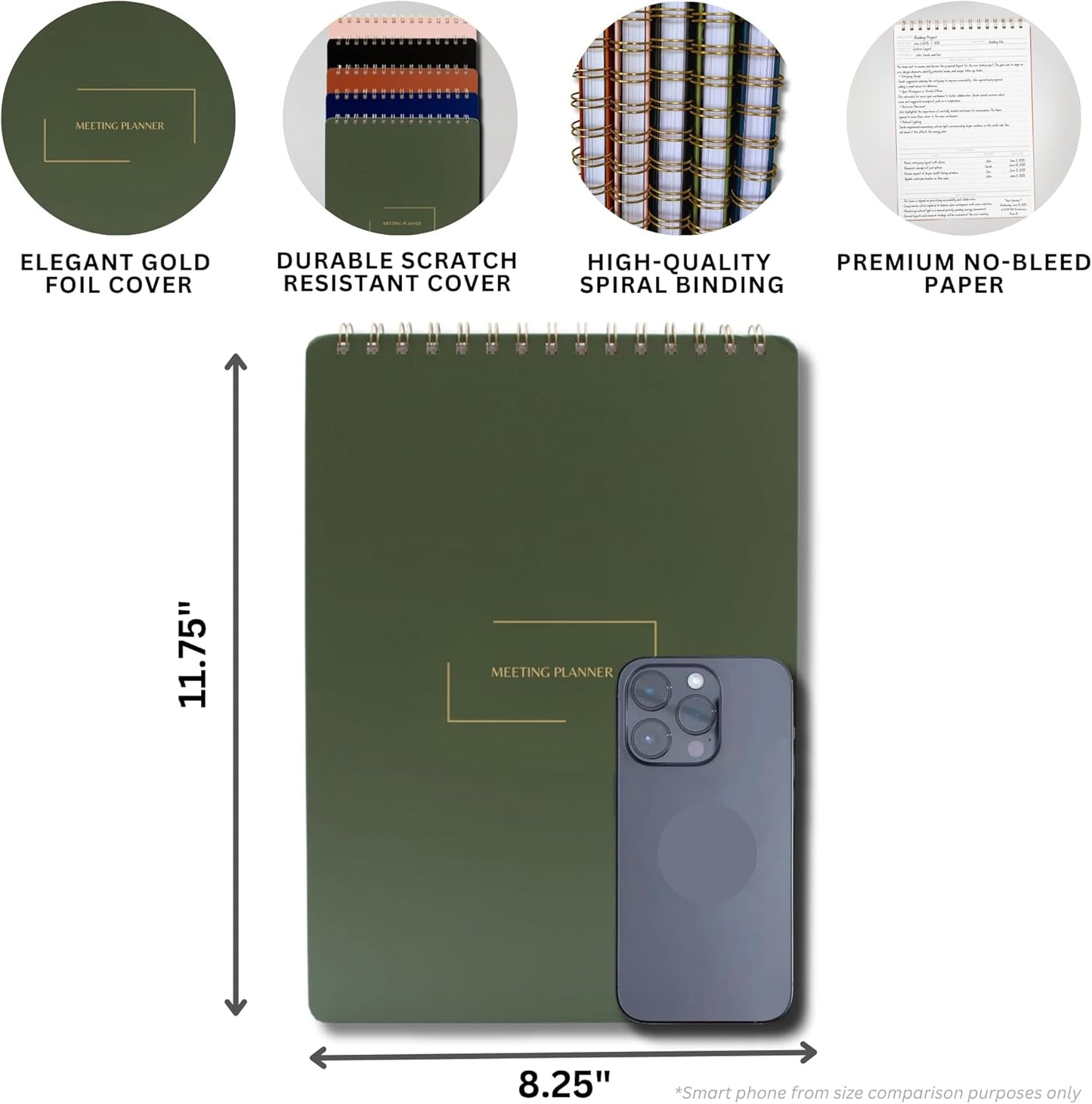 | Meeting Notebook for Work | 8.25" x 11.75" | Project Planner | Simple Design | Multiple Layouts | Office and Business Planner (Evergreen, Meeting Planner - Portrait)