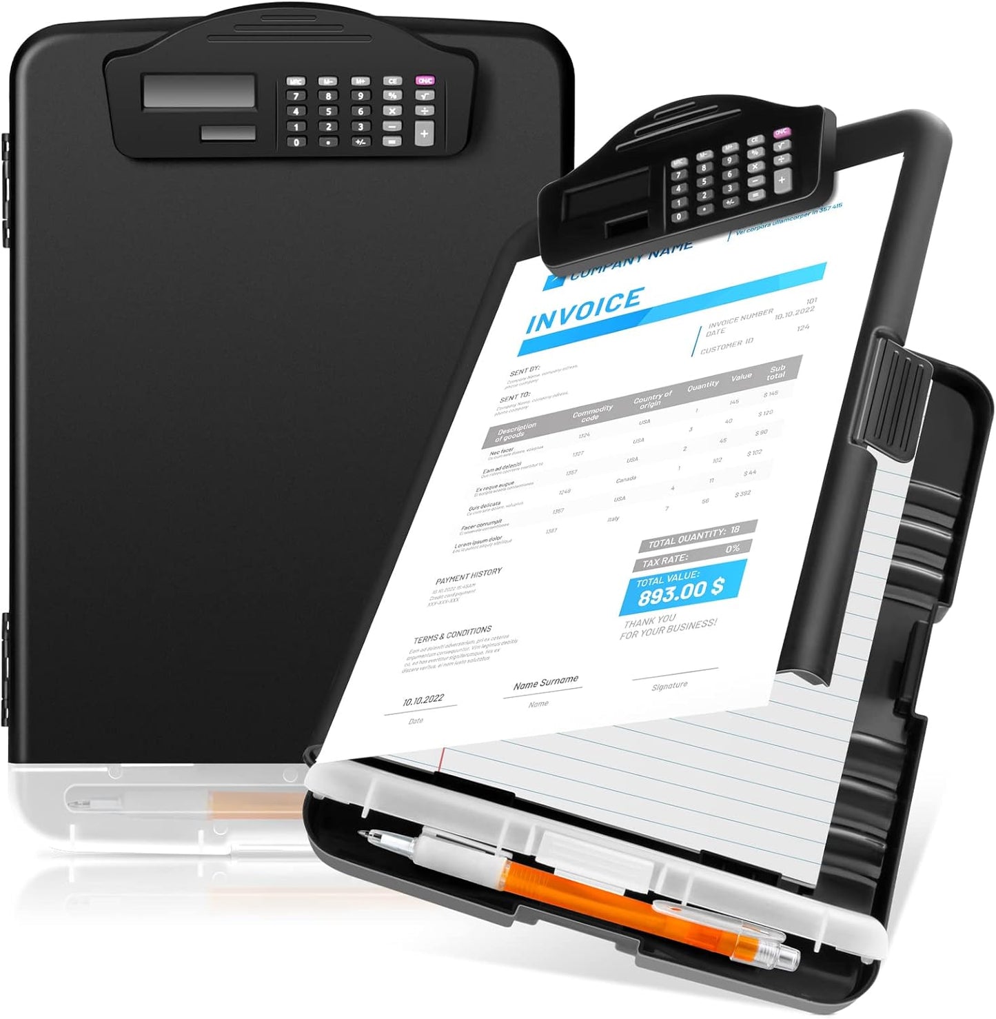 Geyoga 2 Packs Calculator Clipboard with Storage 14 x 10 x 2.6 Inches File Folder Plastic Storage Clipboard Letter Size File Folder with Low Profile Clip for School Classroom Office