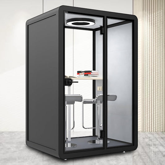 Office Sound Booth with Audio Privacy - Modern Soundproof Booth Includes Black Frame Design,Simple Soundproof Room with Light, Socket,Casters for Office,Negotiation (59.05IN)