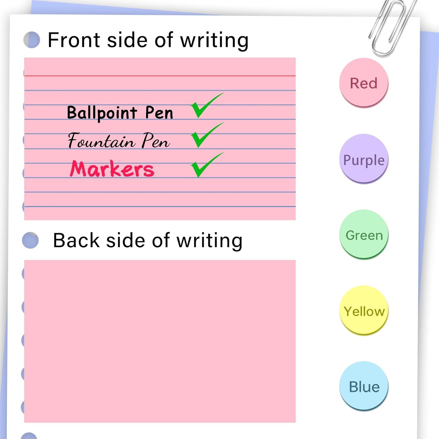 250 Count Colored Index Cards 3x5, 180gsm Heavy Weight Flash Cards, Ruled Index Cards, 5 Color (50 Sheets Each), Portable Note Taking for Students, Teachers, Study Note Cards for Office Home School