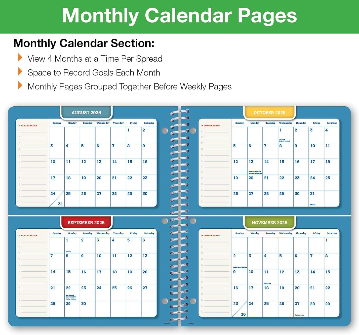 Global Datebooks Dated Middle School or High School Student Planner for Academic Year 2025-2026 Includes Ruler/Bookmark and Planning Stickers (Block Style - 8.5"x11" - Blue Colors)