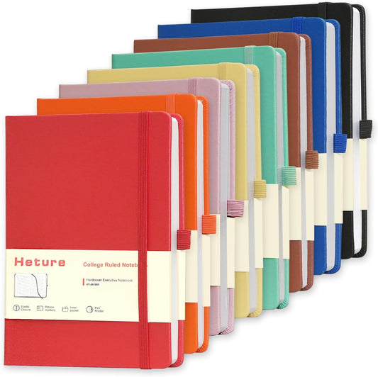 8 Pack Lined Journal Notebooks, A5 Hardcover Notebooks, 5.5 x 8.3 inch, 100GSM,160 Pages, Classic College Ruled Notebooks for Writing/Work/Travel/College (Assorted Color)