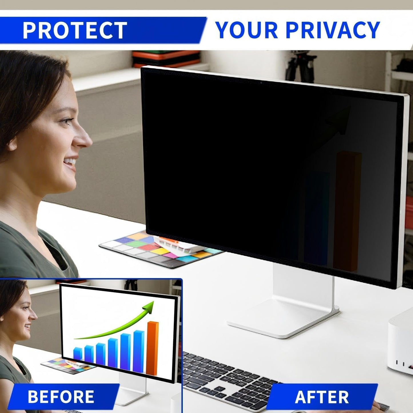 13.3" Computer Privacy Screen Filter for (16:10) Screen Monitor - Premium Anti-Glare Computer Screen Cover - Scratch Resistant - UV & Blue Light Screen Protector (Black-13.3)