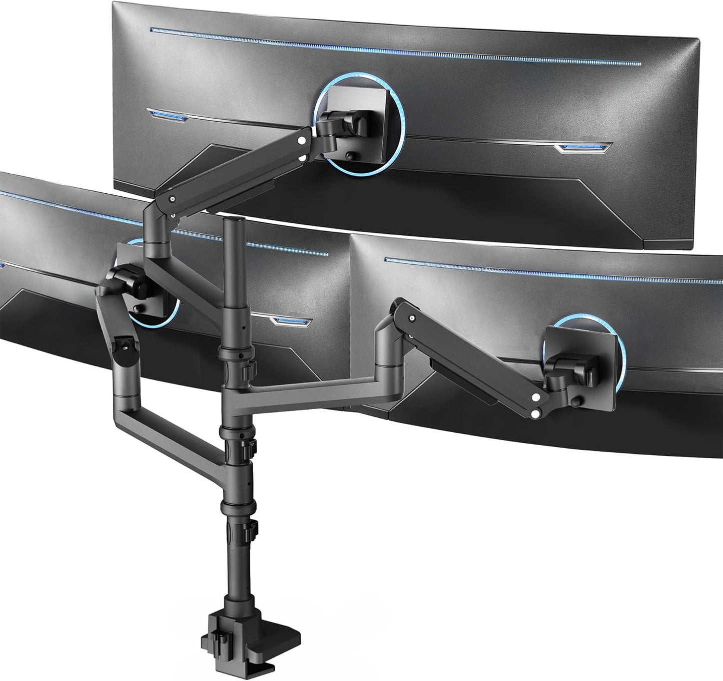 VIVO Pneumatic Arm Triple Ultrawide Monitor Extra Tall Desk Mount for Up to 49 inch Screens, Heavy Duty Clamp, Holds 3 Ultra Wides Up to 44 lbs, Black, STAND-V300D