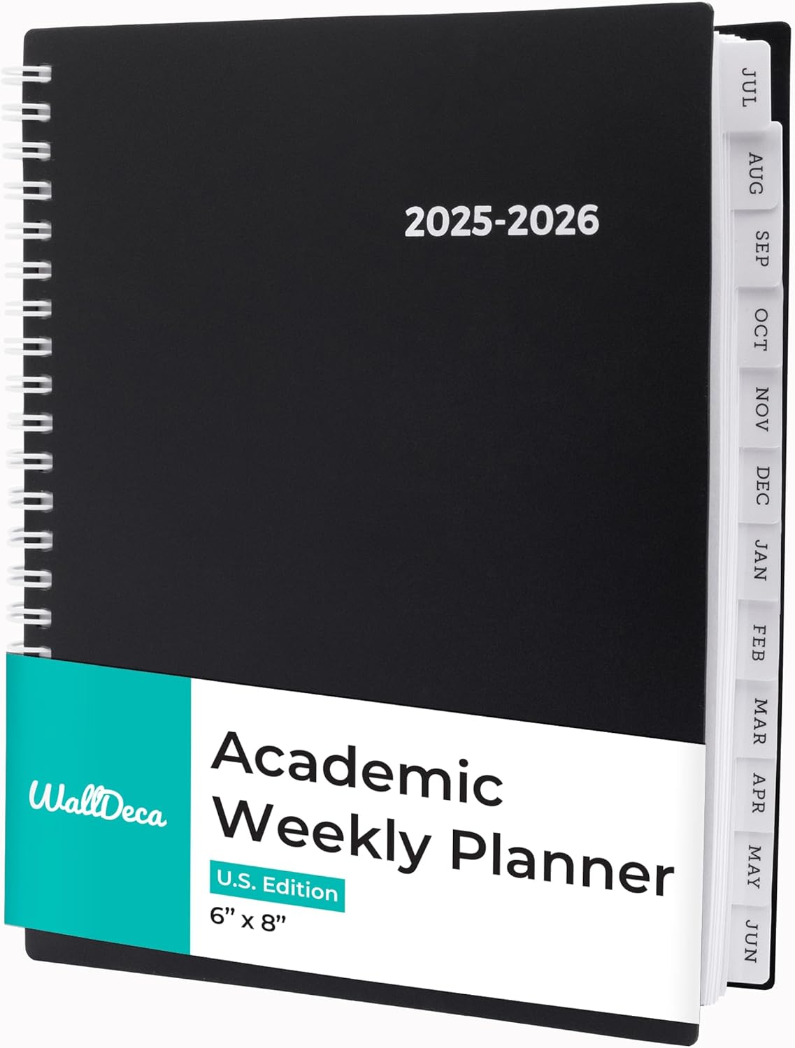 WallDeca Academic Planner 2025-2026, Daily, Weekly & Monthly Planner, July 2025 - June 2026, Student Notes Pages, Twin-Wire Binding Day and Weekly Agenda for School & Work (8 x 6-Inches, Black)