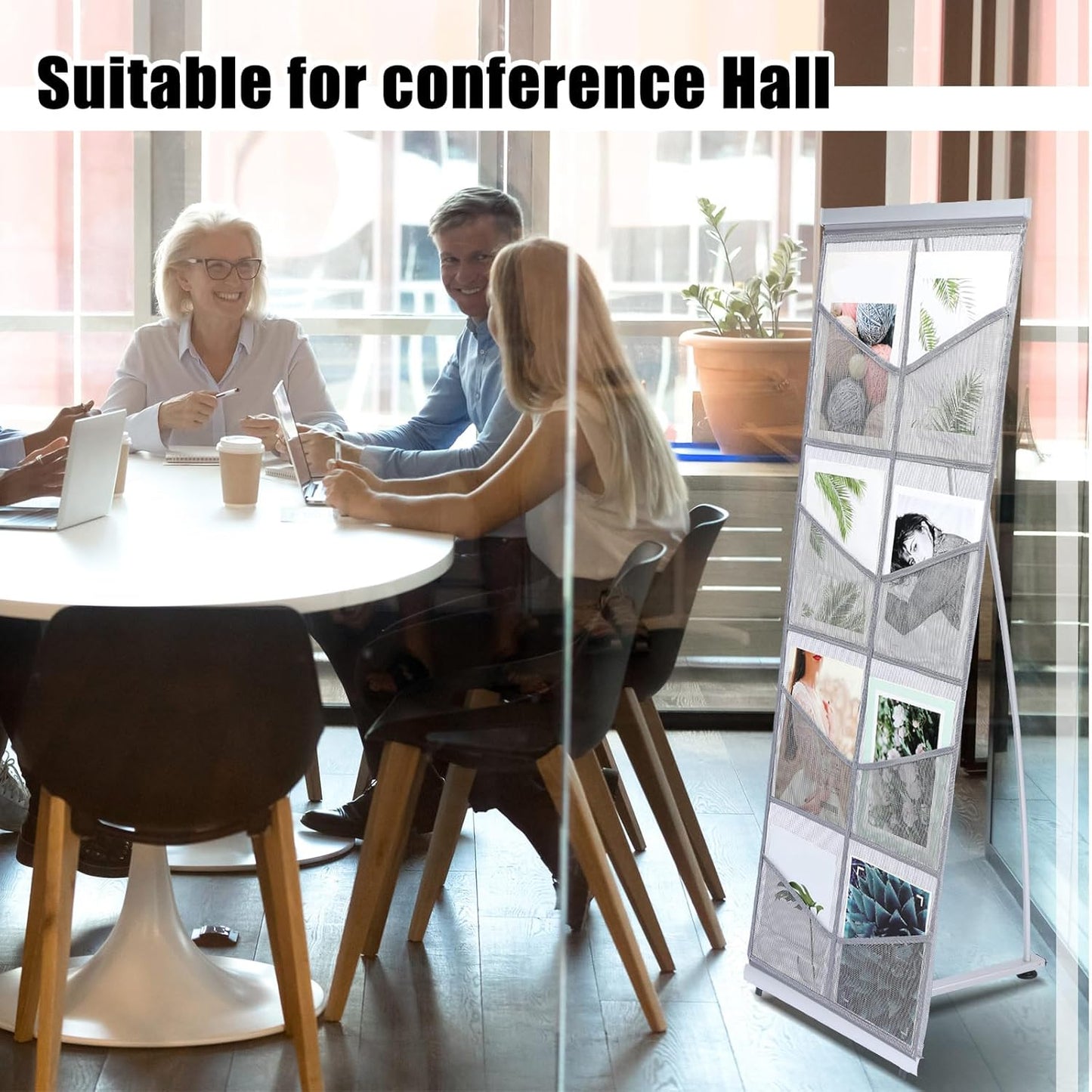 Outus 2 Pcs Mesh Literature Brochure Stand with 8 Pockets Portable Magazine Display Roll up Magazine Rack Lightweight Floor Standing Catalog Office Brochure Display Holder for Business