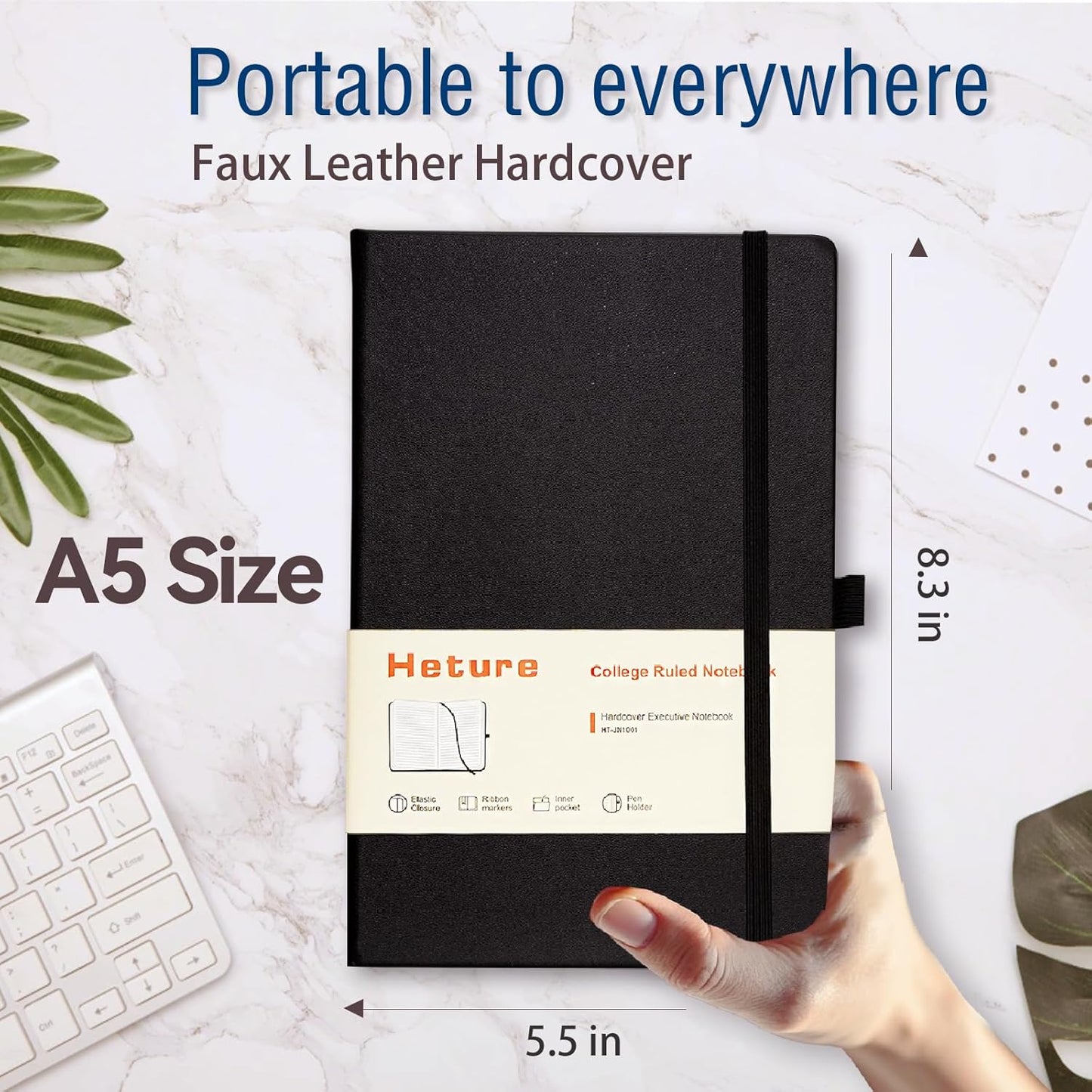 Hardcover Notebooks, 6 Packs A5 Lined Journals Notebook for Writing 160 Pages, 8.2 x 5.5 inch, Black Classic Ruled Notebooks for College/Work/Travel (Black-6 Pack)