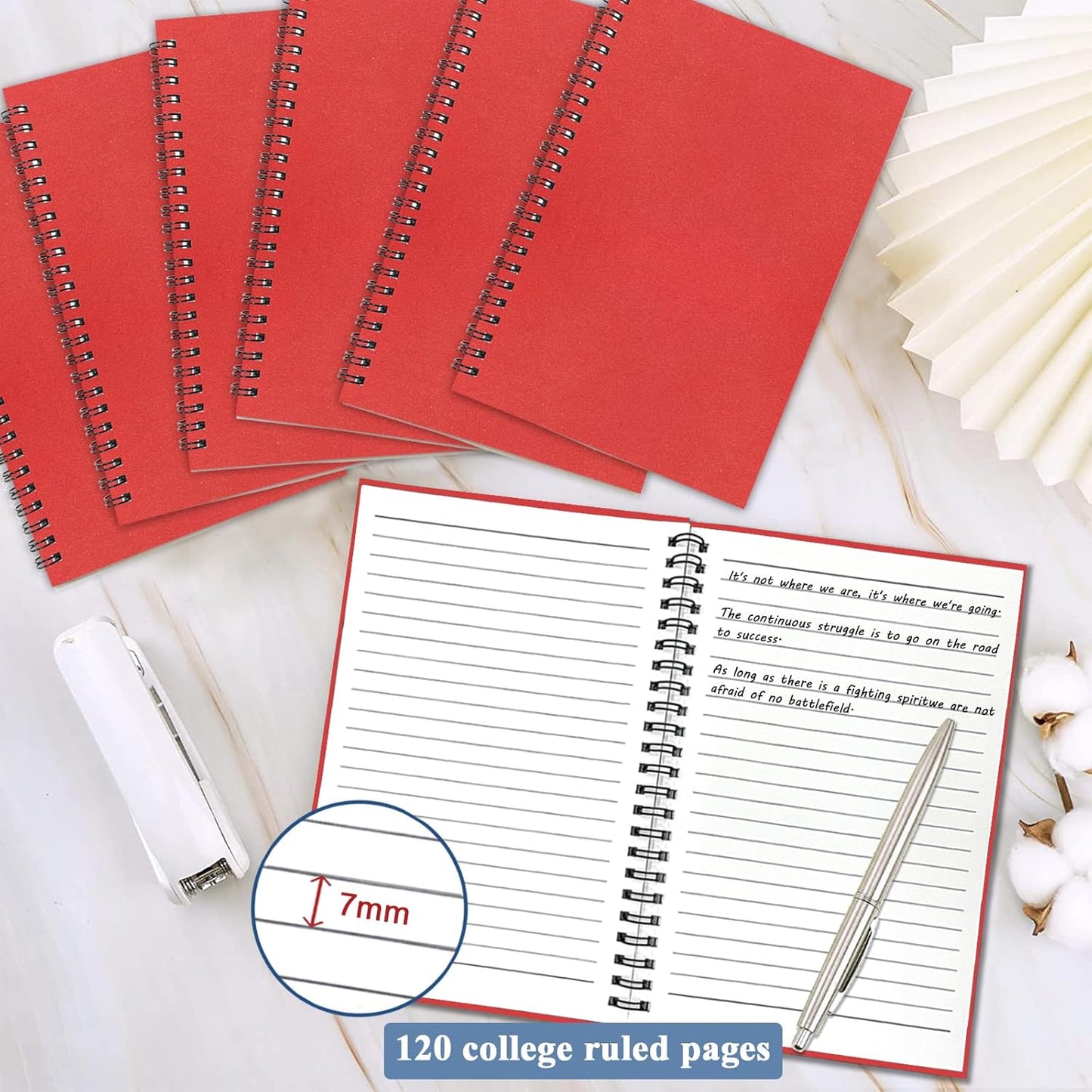 GINMLYDA Red Small Spiral Notebook 6Pack, 120 Lined Pages 8.25x5.50 Inches Spiral Journal Kraft Cover Notebooks & Writing Pads for School Home Office Aesthetic Sketch Drawing Note