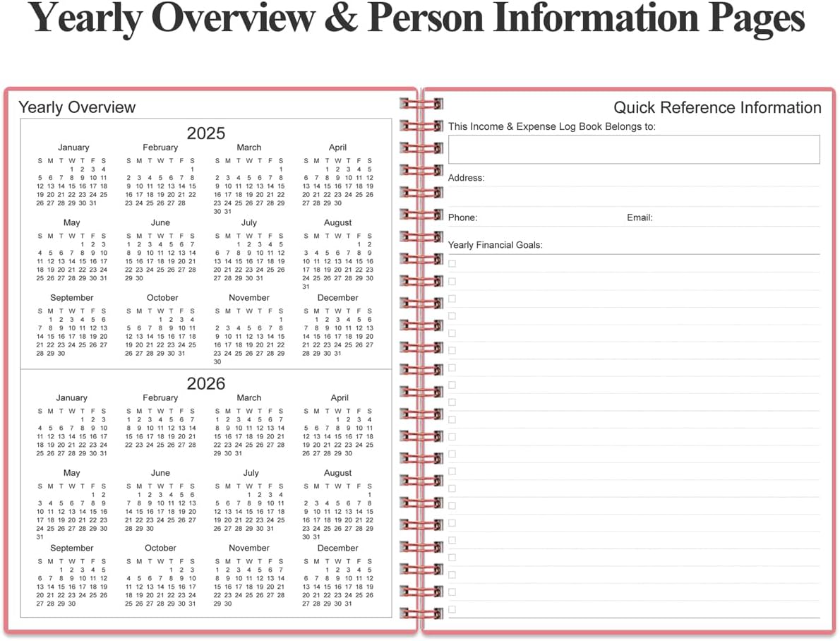 Heveboik Income & Expense Log Book - A4 Income and Expense Tracker for Small Business, Accounting Bookkeeping Tracking for Woman and Man, 8" x 10.5", Pink
