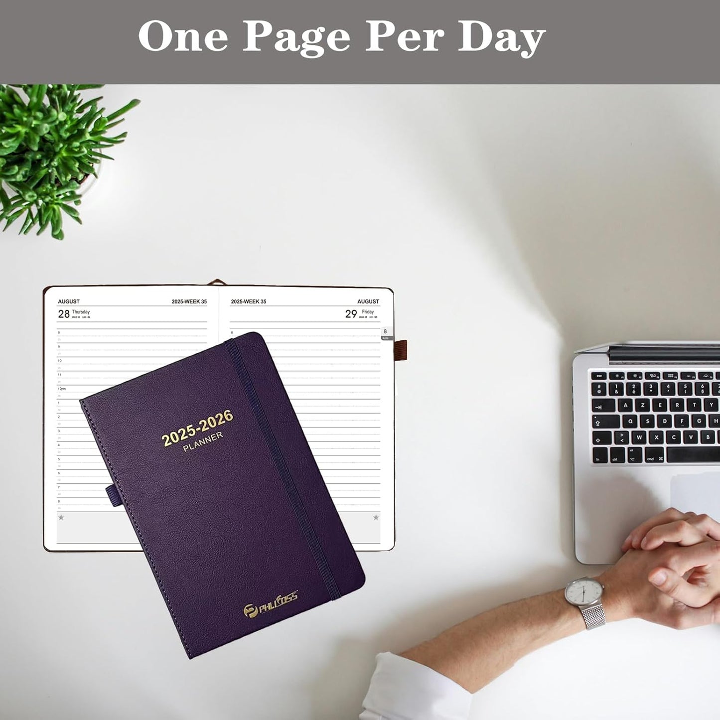 2025-2026 Daily Planner, One Page Per Day, Academic Planner (July 2025 - June 2026), Appointment Book with Time Slots and Monthly Tabs, 5.7" x 8.25", Pocket, Leather Cove (Brown)