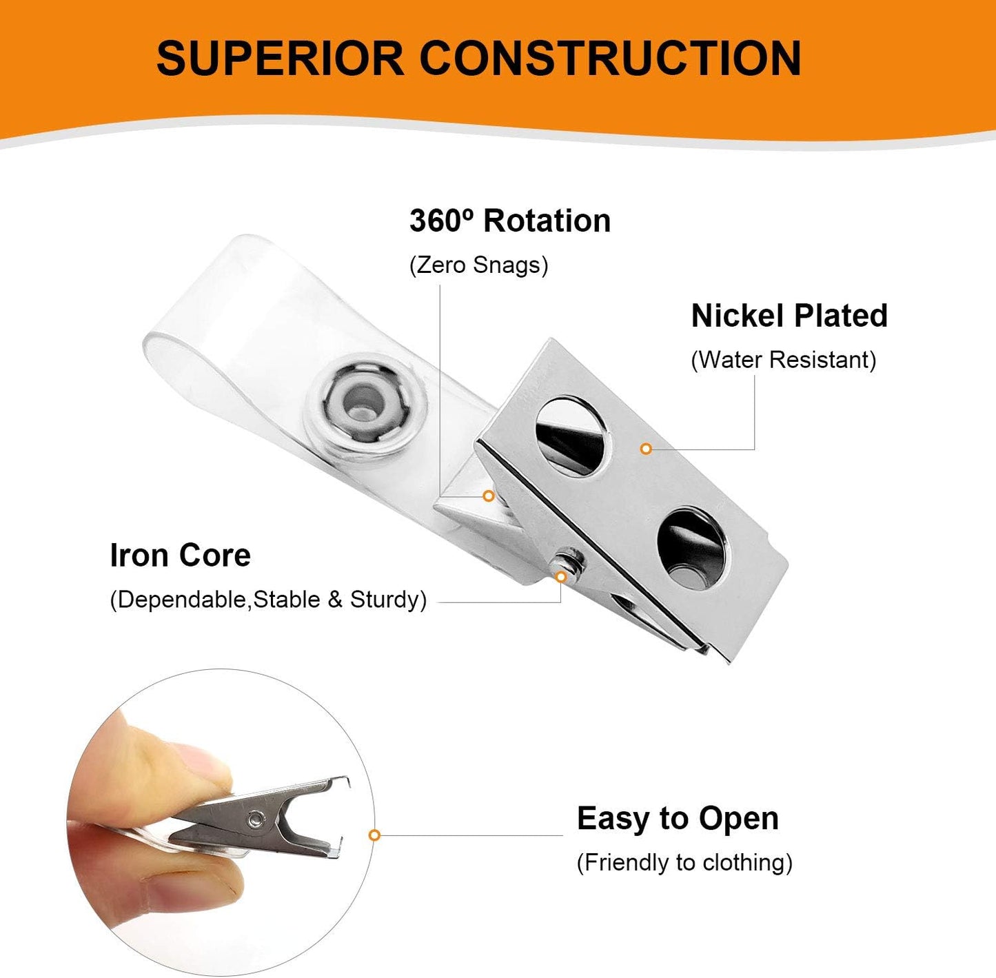Fushing 150Pcs Metal Badge Clips with Clear PVC Straps for ID Cards and Badge Holders