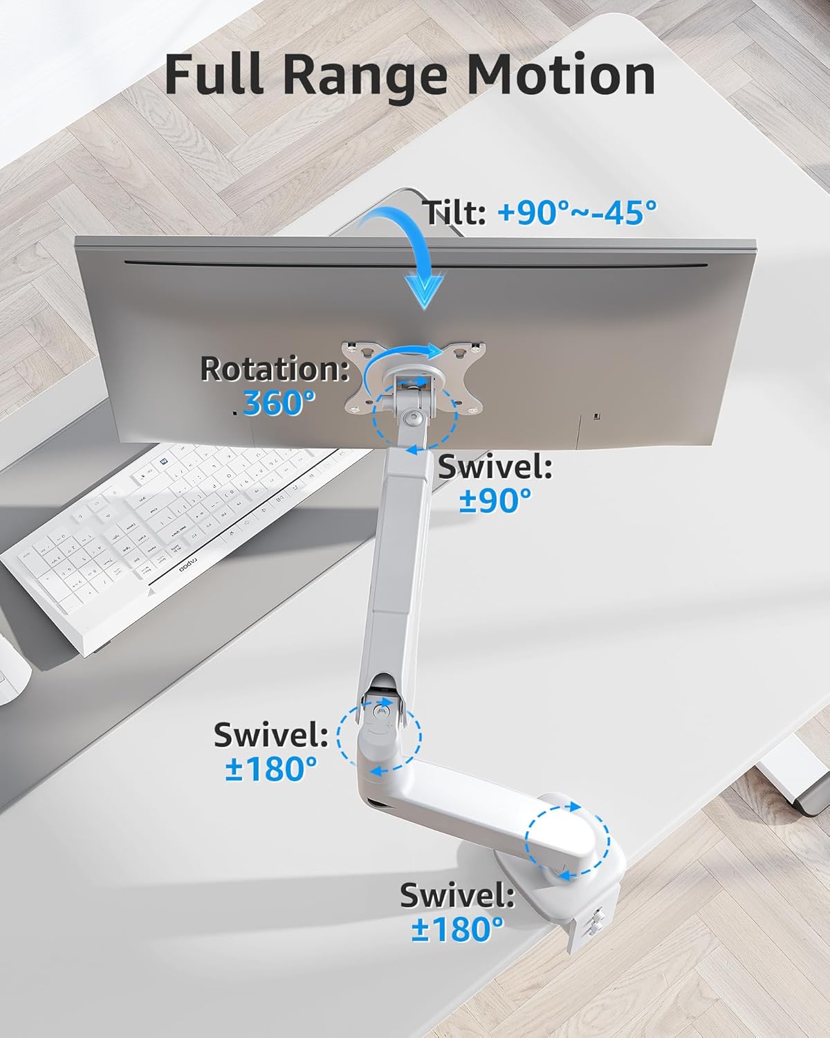 MOUNTUP Single Monitor Desk Mount, Adjustable Gas Spring Monitor Arm Support Max 32 Inch Screen, Computer Monitors Stand with Clamp/Grommet Mounting Base, VESA Mounts Fit 4.4-17.6lbs Computer, White