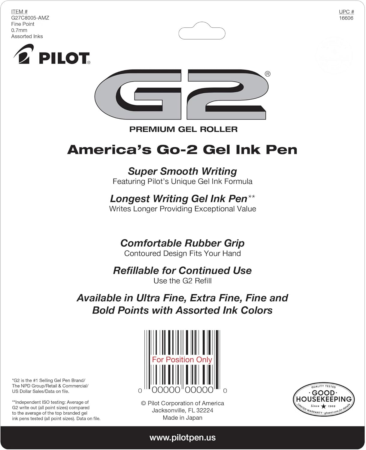 Pilot G2 Premium Gel Pens, Gel Roller Pens, Fine Point 0.7 mm Assorted Colors 8