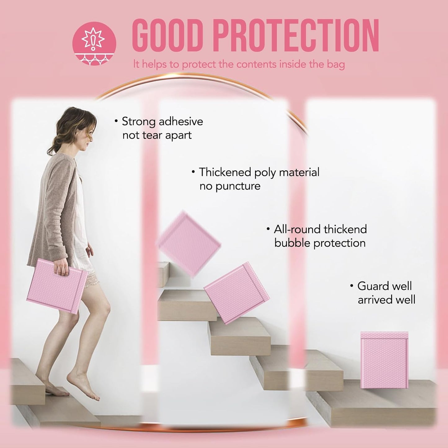 Fuxury Bubble Mailers 8.5x12" 40 Pack Thick Large Bubble Envelopes Opaque Cushion Padded Mailers for Mailing Books Clothes Small Business, Light Pink #2