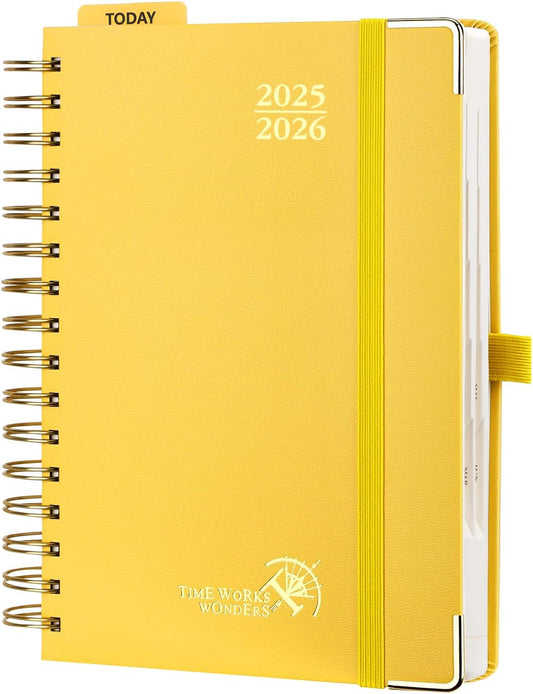 POPRUN Academic Daily Planner 2025-2026 One Page A Day - [5.75" x 8.5"- Spiral Hard Cover], Appointment Book (July 2025 - June 2026) with Monthly Calendar - Light Yellow