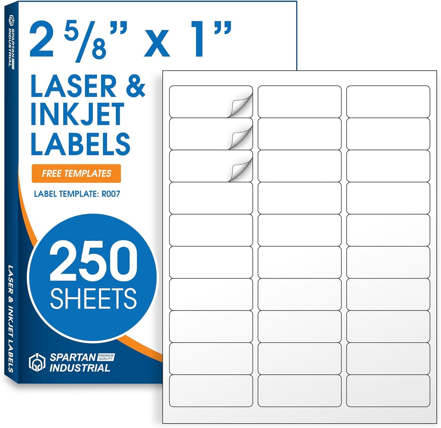 2 5/8" X 1" Matte White Address Labels Compatible with Inkjet and Laser Printers - 250 Sheets, 7500 Printable Stickers for Shipping, Mailing, and Barcodes - Spartan Industrial