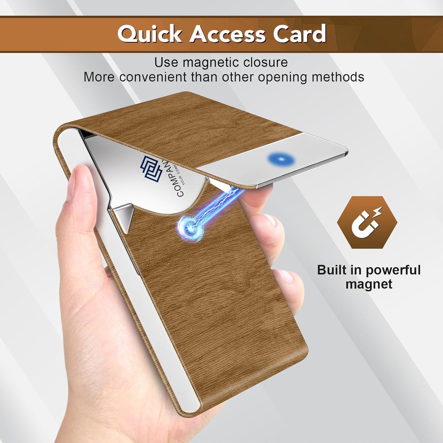 Business Card Holder with Ultra Slim Design, Business Card Case with Premium PU Leather, Suit Pocket Metal Card Holder for Women/Men, Magnetic Closure Quick Access Cards