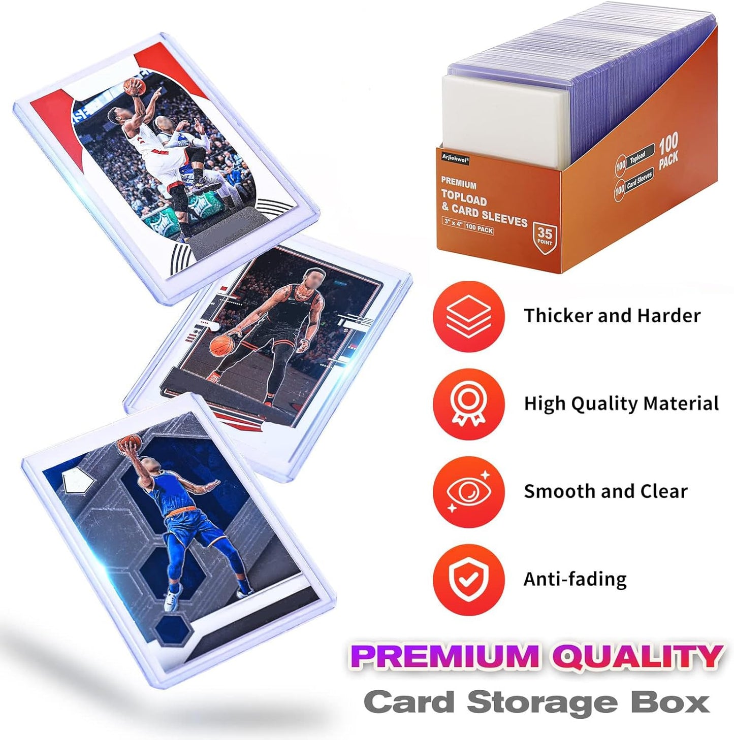 200 Card Sleeves Top Loaders for Cards, Arjiekwei 3"X4" Baseball Cards Protectors Hard Plastic, Premium Toploaders Holder for Trading Sports Football Game Card(100 Top Loaders + 100 Penny Sleeves)