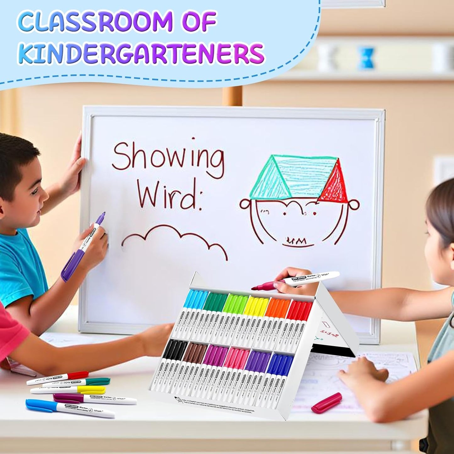 SFAIH Dry Erase Markers Fine Tip 12 Colors, 144 Pack (12 Dozen) - Pre-Sorted in 12-Compartment Tray | Bulk Classroom Organization | Low Odor Whiteboard Markers| 5 Sizes:12/24/48/72/144 Packs