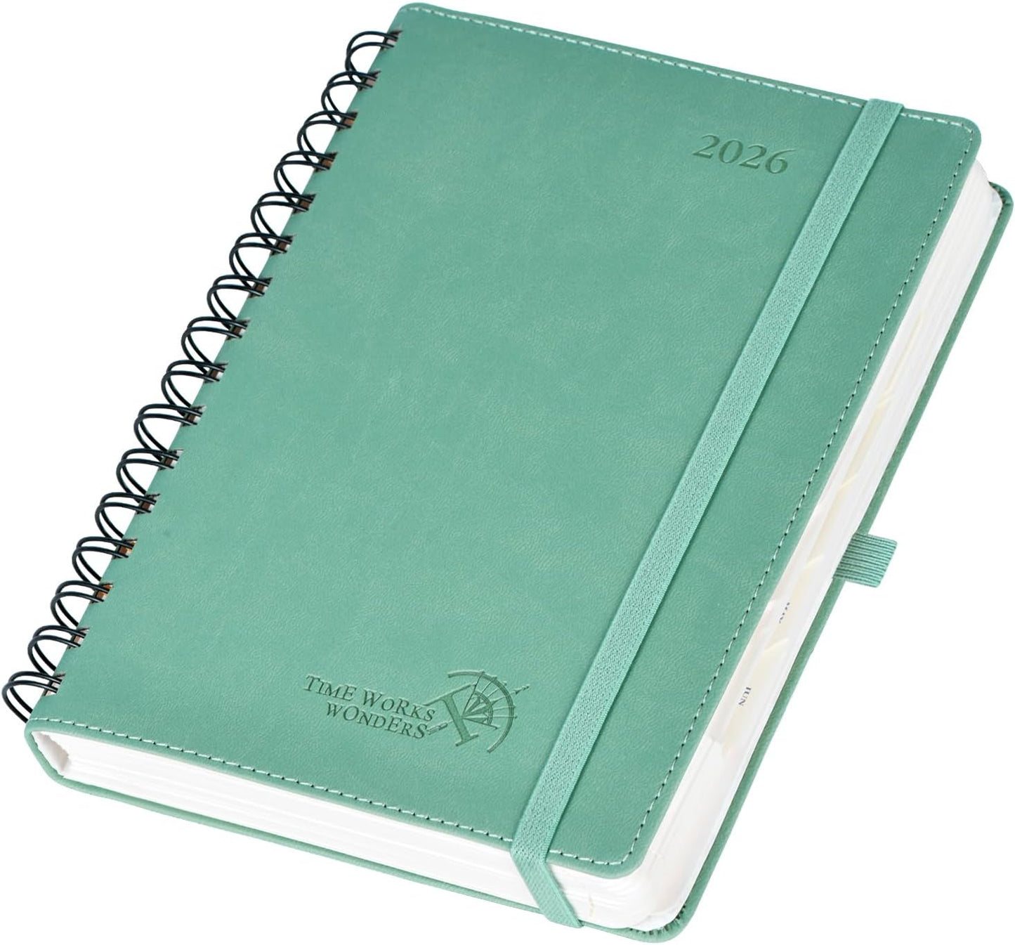 POPRUN 2026 Daily Planner One Page per Day (Medium 6'' x 8.5'') - 12 Months Calendar Appointment Book with Hourly Slots, Inner Pocket, Monthly Tabs, Pen Holder - Midnight Green