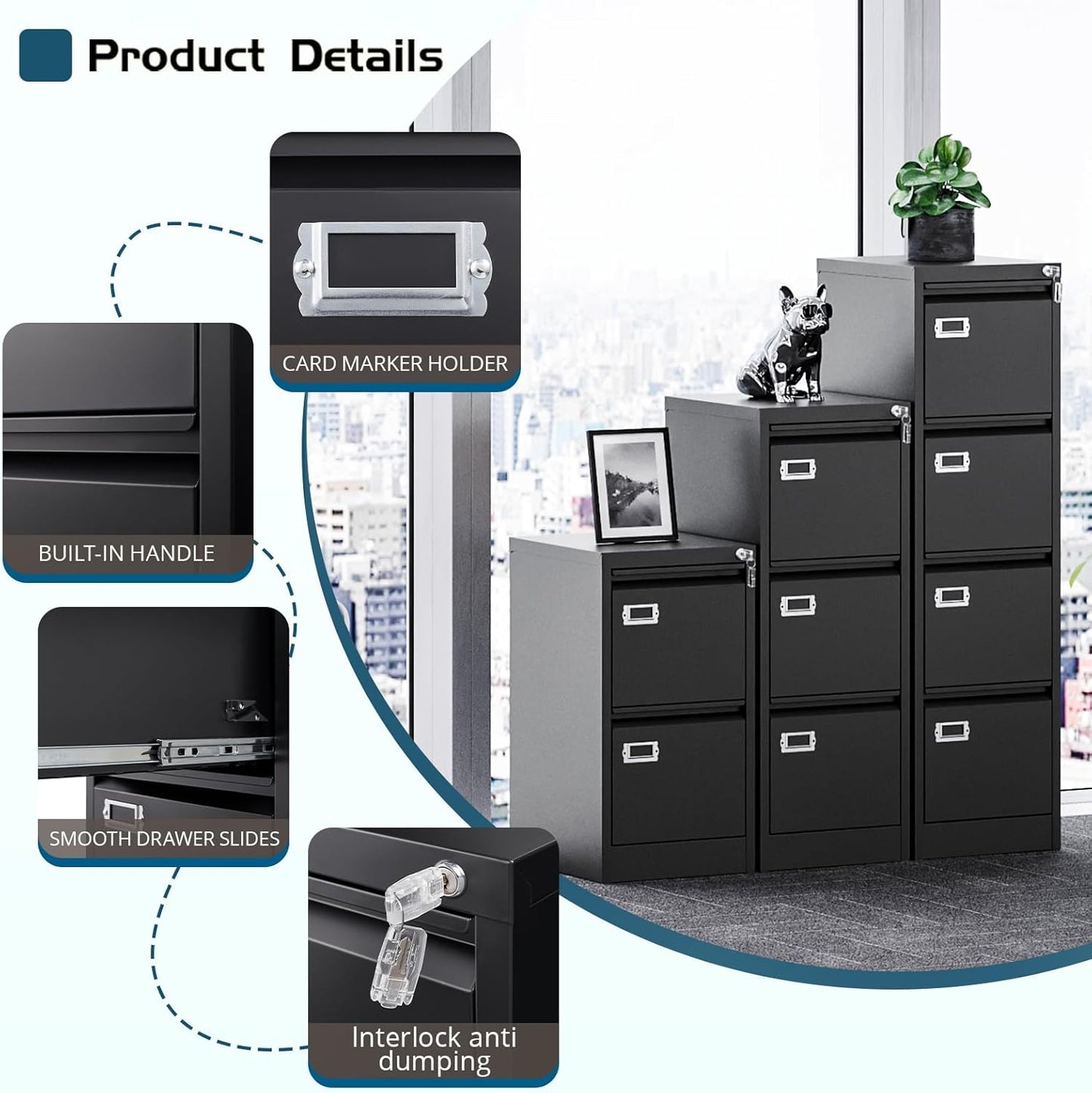 MIIIKO 2 Drawer Filing Cabinet with Lock, Metal Vertical File Cabinets for Home Office, Lockable File Storage Cabinets Under Desk, Letter/A4 File Folders Storage(Assembly Required)
