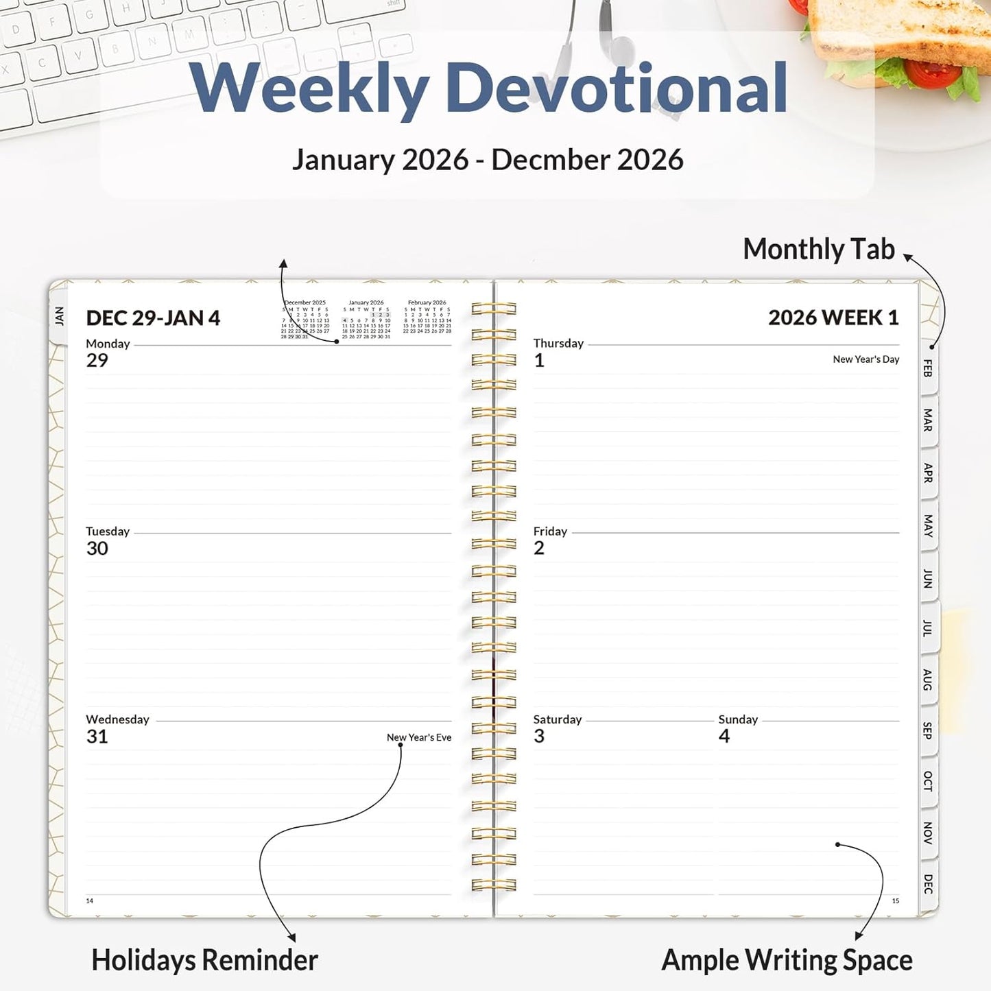 SUNEE Planner 2026 Weekly and Monthly, January 2026-December 2026, 6.4"x8.3", Tabs, Note Pages,Spiral Binding, Blue