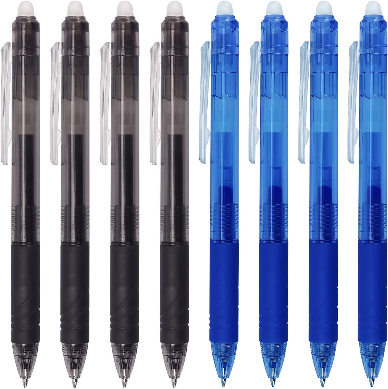 8 Pack Retractable Erasable Gel Pens Clicker Fine Point 0.7mm, Make Mistakes Disappear Comfort Grip for Drawing Writing Planner and School Supplies, Black and Blue Color Inks