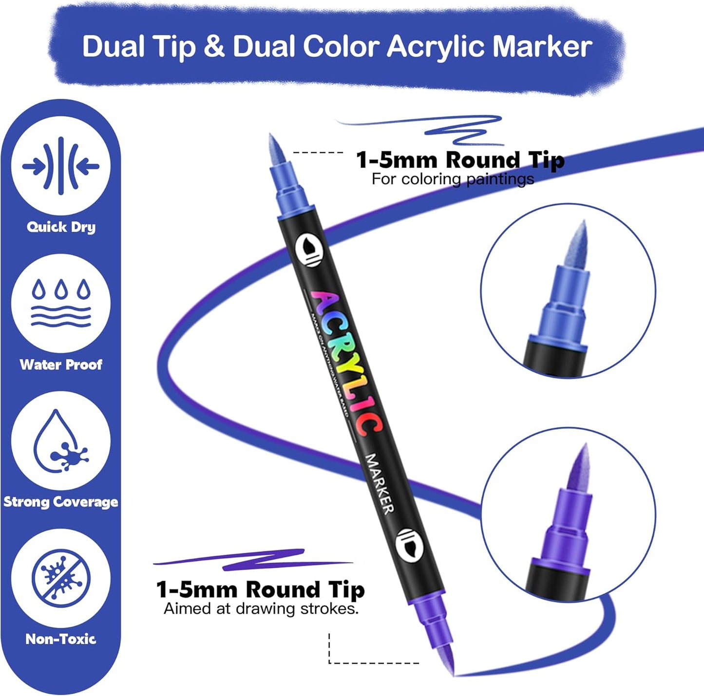 168 Dual Tip Acrylic Paint Markers, Double Color Acrylic Paint Pens for Rock Painting, Ceramic, Stone, Wood, Canvas, Stone, DIY Art Supplies