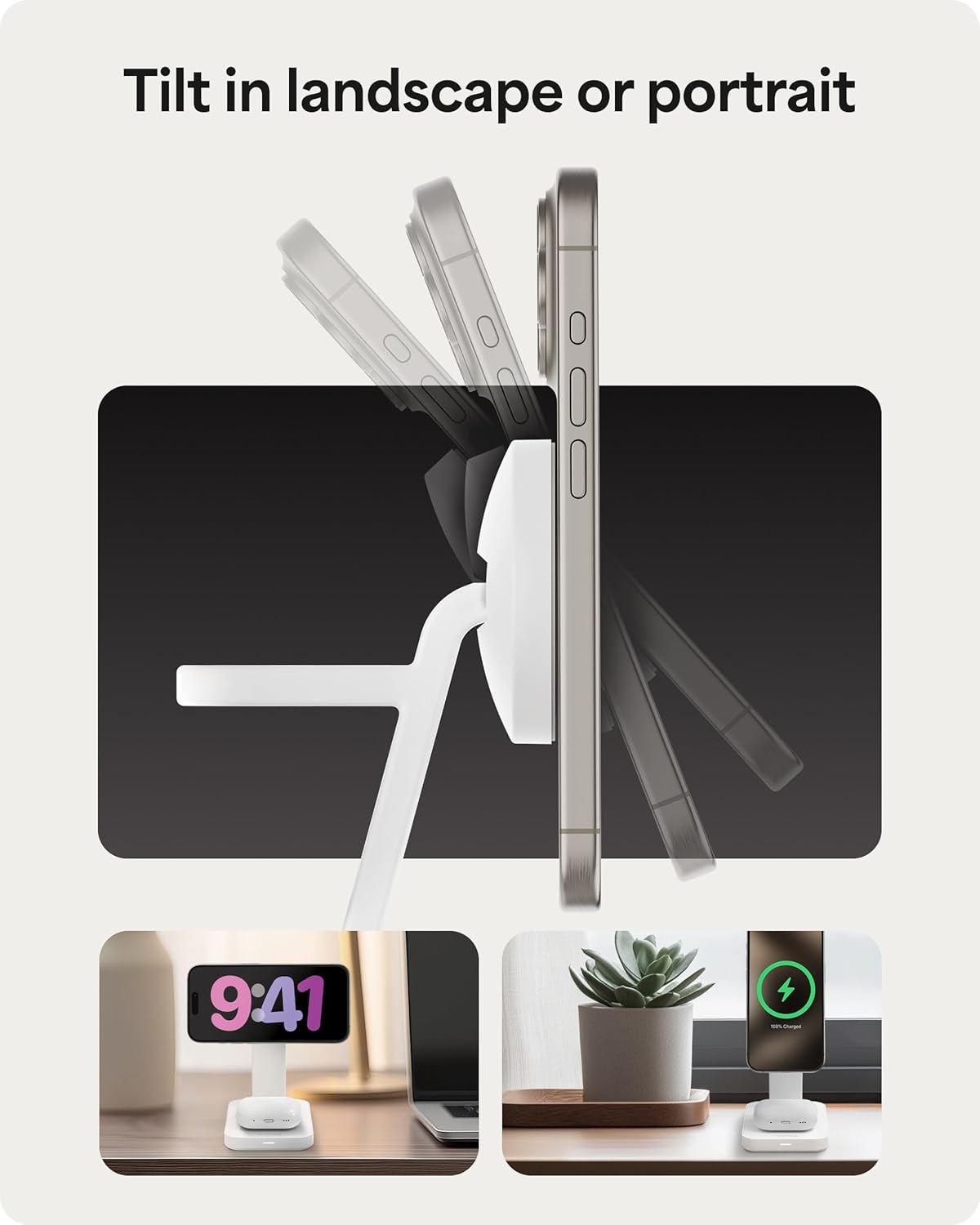 Mophie Snap+ 3-in-1 Wireless Charging Stand - MagSafe & Qi2 Certified, Compatible w/iPhone 17/16/15/14/13/12, Apple Watch, AirPods - Multi-Device Magnetic Charging Station, Eco-Friendly Design, White